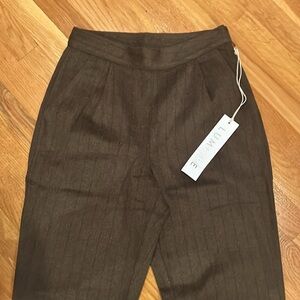 New Lumiere Chocolate Brown and Navy Blue Pinstriped Dress Pants